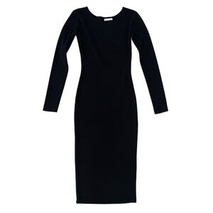 Eve + Enoch Black Ribbed Long Sleeve Midi Dress - Size XS